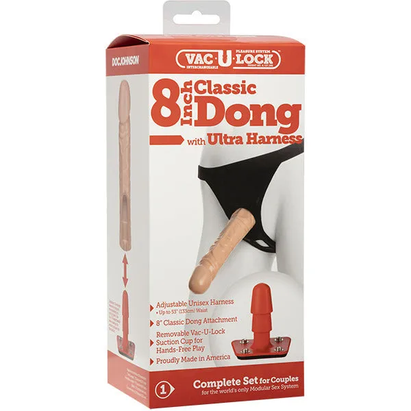 Doc Johnson VacULock 8 Inch Classic Dong With Ultra Harness | Dildos Doc Johnson VacULock 8 Inch Classic Dong With Ultra Harness | Dildos
