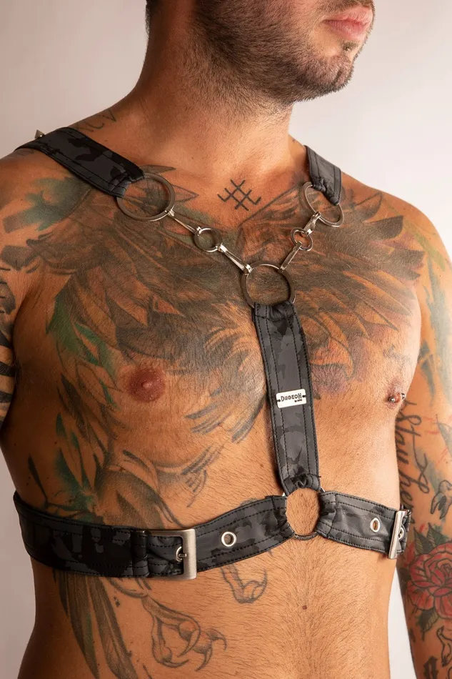 Female Sex Toys SCALA Harness con Catene in Ecopelle Grigio Camo