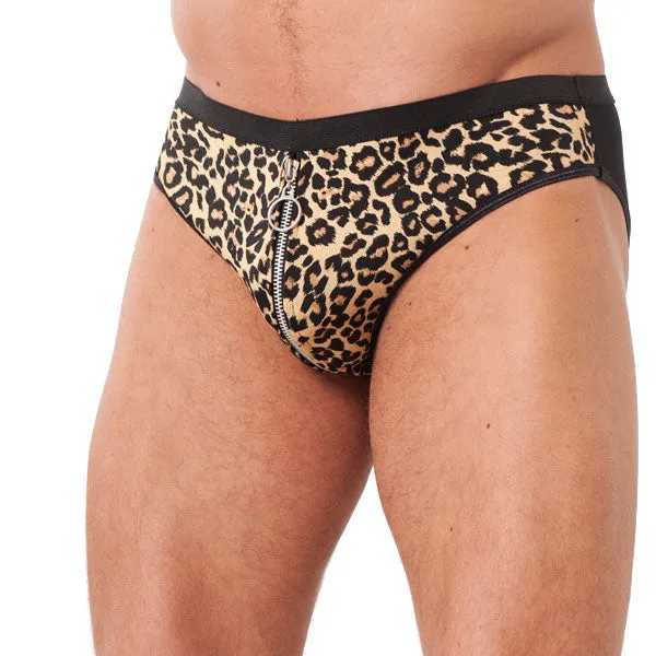 Mens Animal Print Briefs With Zipper Rimba Male Sex Toys